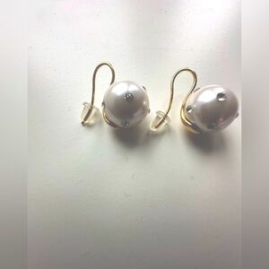 Pearl drop earrings with tiny CZ studs